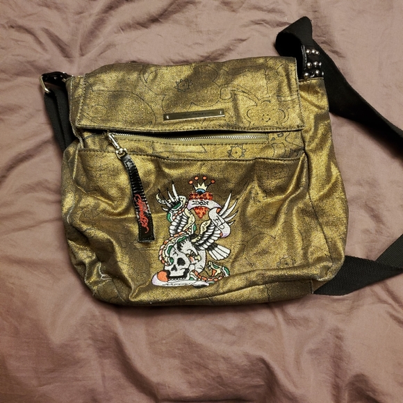 Ed Hardy Handbags - Vintage Y2K Ed Hardy Tattoo Gold crossbody igirl 90s purse bag